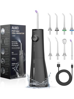 AUIEI irygator jamy ustnej 5 trybów i 8 dysz zbiornik 300 ml ładowany
