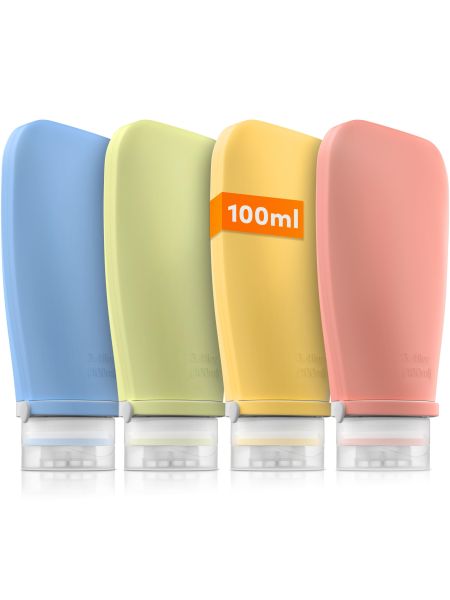 TRAVELY Butelki podróżne 4 x 100 ml do bagażu podręcznego kolorowy zestaw