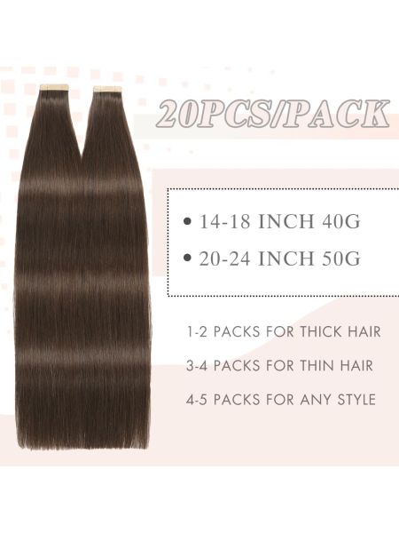 YDDM Dopinki na taśmie do włosów 20 sztuk 60 cm 50 g czekoladowy brąz - 3